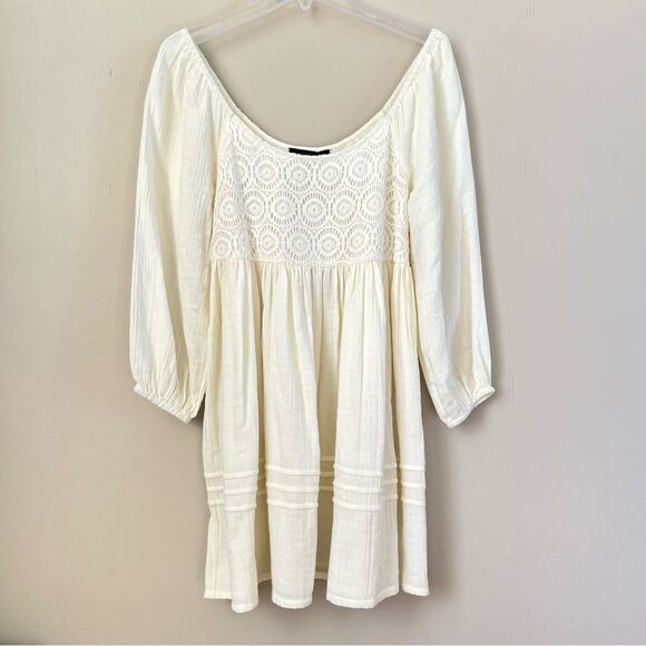 Sanctuary Boho Cream Tunic Puff Sleeves Smocked Bodice Cottagecore Dress SZ XS - Picture 1 of 15